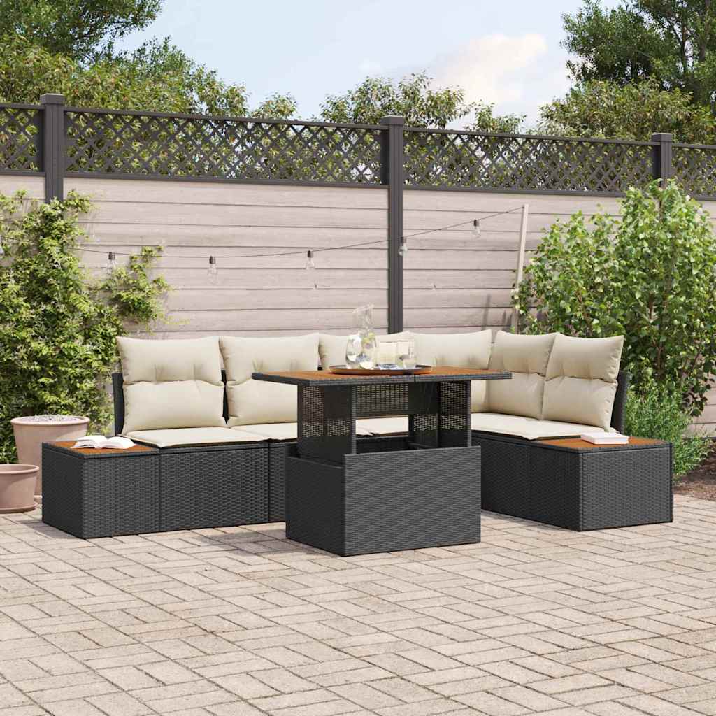 Set Divano da Giardino con archiviazione 6 pcs Nero Poly Rattan - homemem39