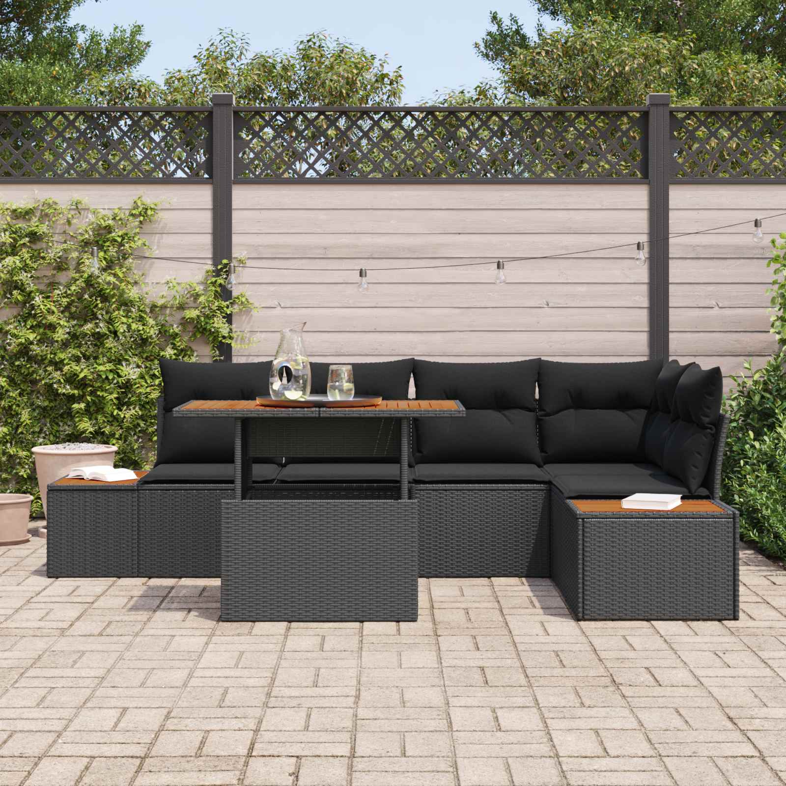 Set Divano da Giardino con archiviazione 6 pcs Nero Poly Rattan | homemem39