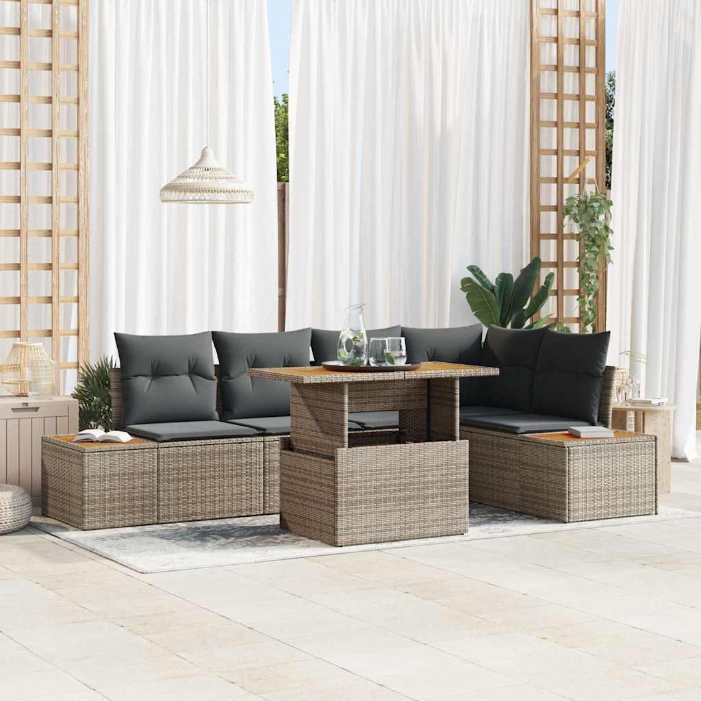 Set Divano da Giardino 6 pcs Grigio Poly Rattan - homemem39