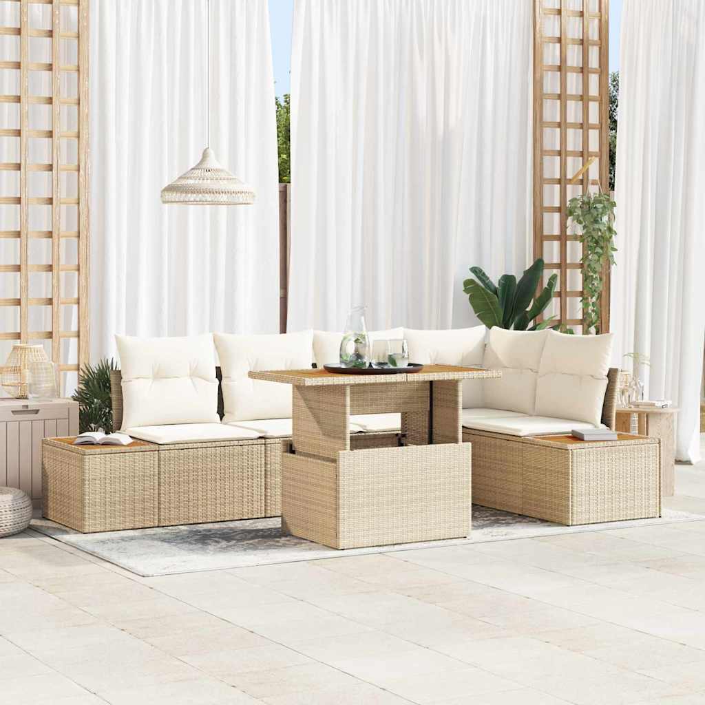 Set Divano da Giardino 6 pcs Beige Poly Rattan - homemem39
