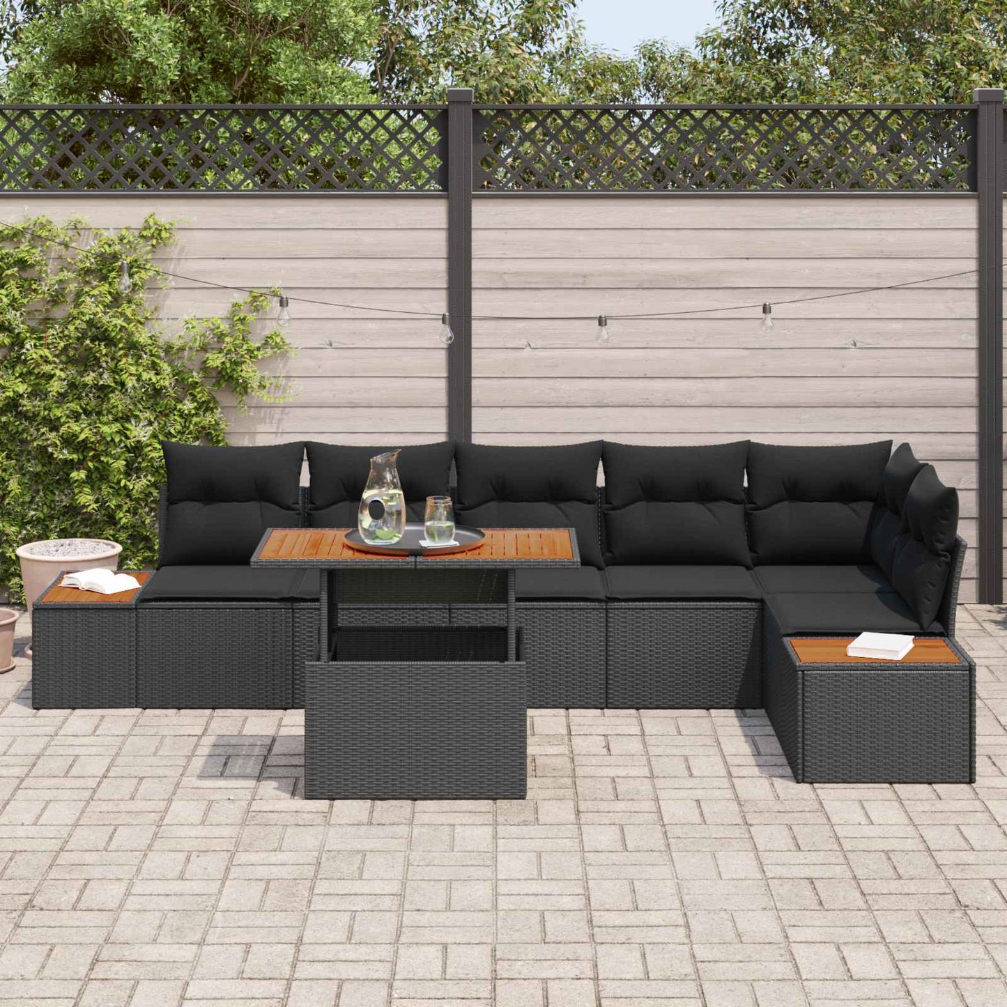 Set Divano da Giardino con archiviazione 7 pcs Nero Poly Rattan | homemem39