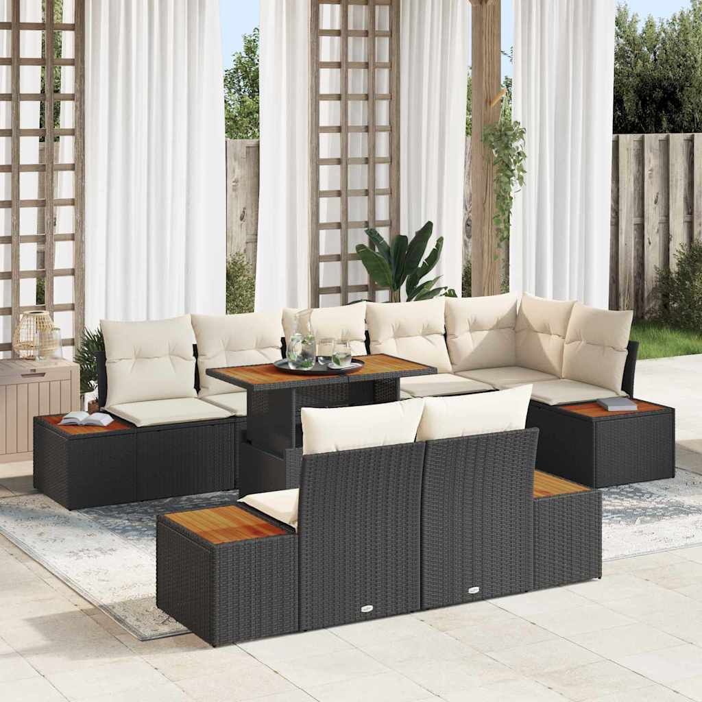 Set Divano da Giardino con archiviazione 9 pcs Nero Poly Rattan - homemem39