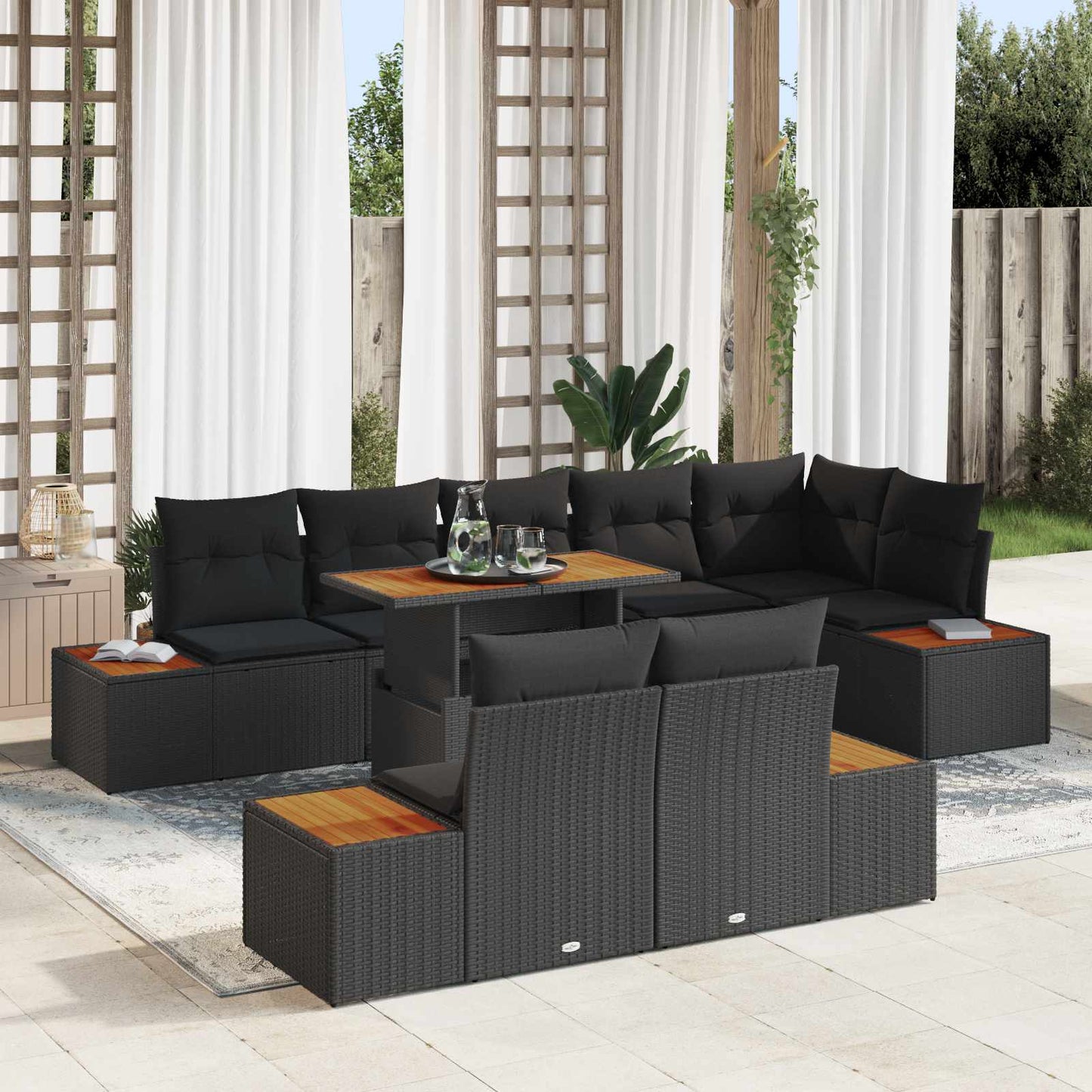 Set Divano da Giardino con archiviazione 9 pcs Nero Poly Rattan | homemem39