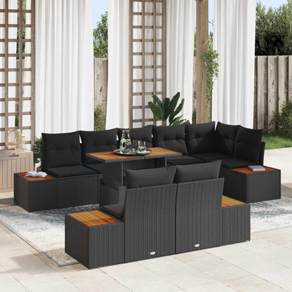 Set Divano da Giardino con archiviazione 9 pcs Nero Poly Rattan | homemem39