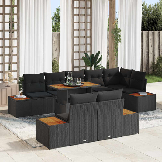 Set Divano da Giardino con archiviazione 9 pcs Nero Poly Rattan
