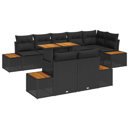 Set Divano da Giardino con archiviazione 9 pcs Nero Poly Rattan | homemem39