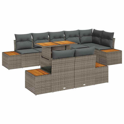 Set Divano da Giardino 9 pcs Grigio Poly Rattan