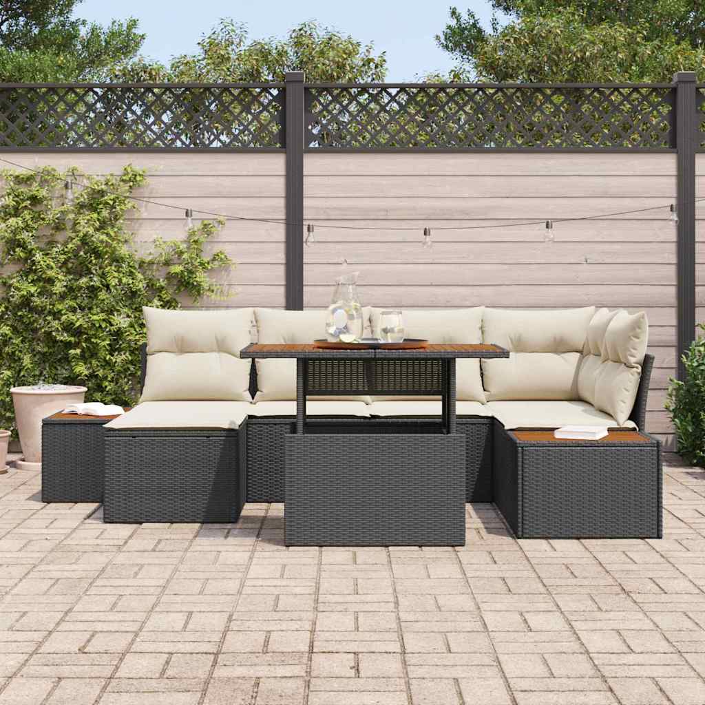 Set Divano da Giardino con archiviazione 7 pcs Nero Poly Rattan - homemem39