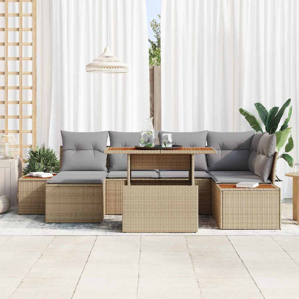 Set Divano da Giardino 7 pcs Beige Poly Rattan - homemem39