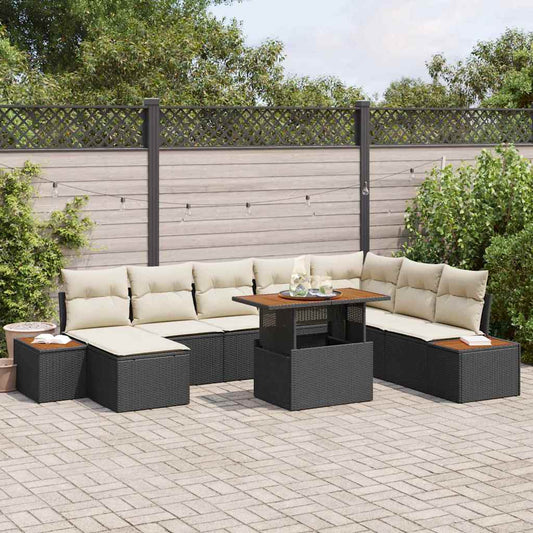 Set Divano da Giardino con archiviazione 9 pcs Nero Poly Rattan - homemem39