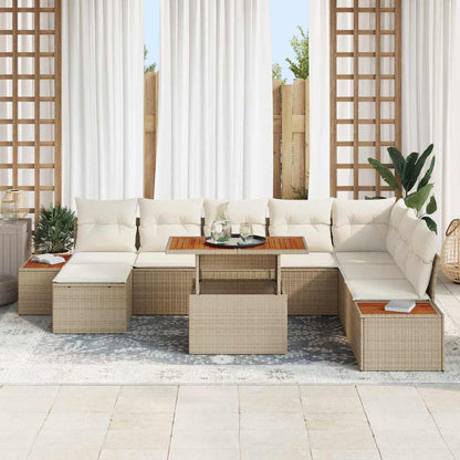 Set Divano da Giardino 9 pcs Beige Poly Rattan - homemem39