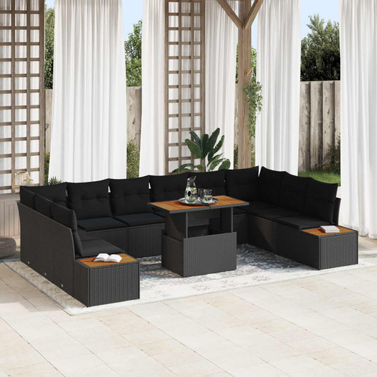 Set Divano da Giardino 11 pcs Nero Poly Rattan