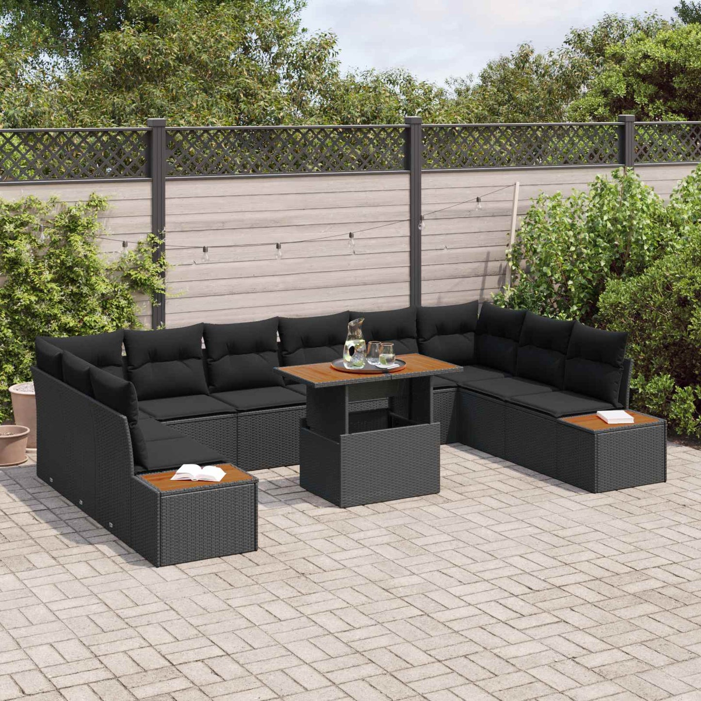 Set Divano da Giardino 11 pcs Nero Poly Rattan | homemem39