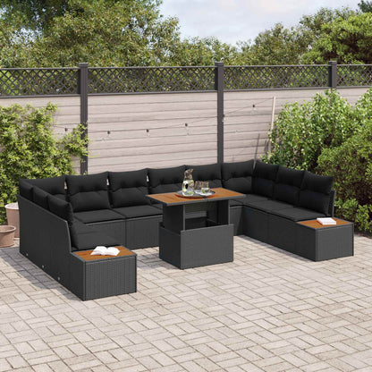 Set Divano da Giardino 11 pcs Nero Poly Rattan | homemem39