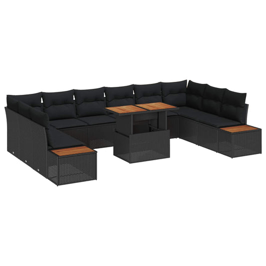 Set Divano da Giardino 11 pcs Nero Poly Rattan