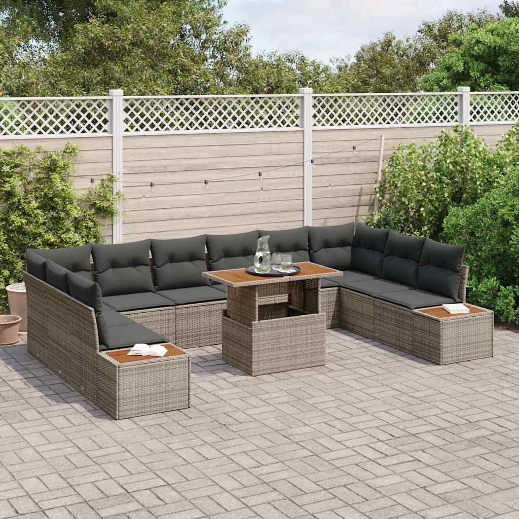 Set Divano da Giardino 11 pcs Grigio Poly Rattan - homemem39