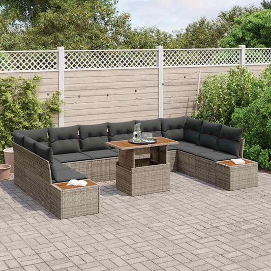 Set Divano da Giardino 11 pcs Grigio Poly Rattan - homemem39