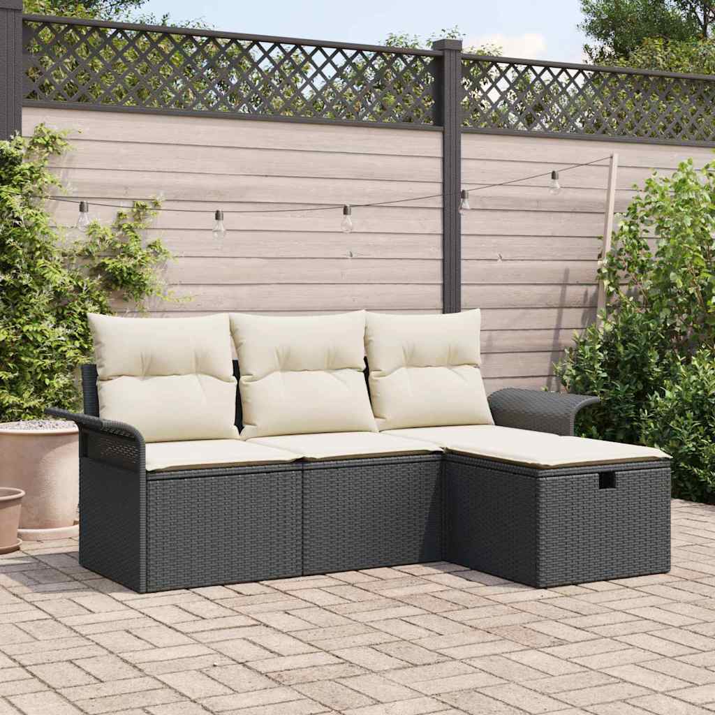 Set Divano da Giardino 4 pcs Nero e crema Poly Rattan | homemem39