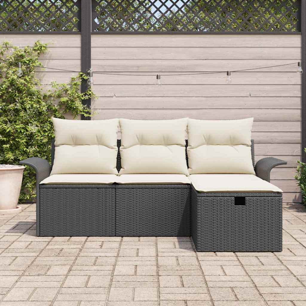Set Divano da Giardino 4 pcs Nero e crema Poly Rattan | homemem39