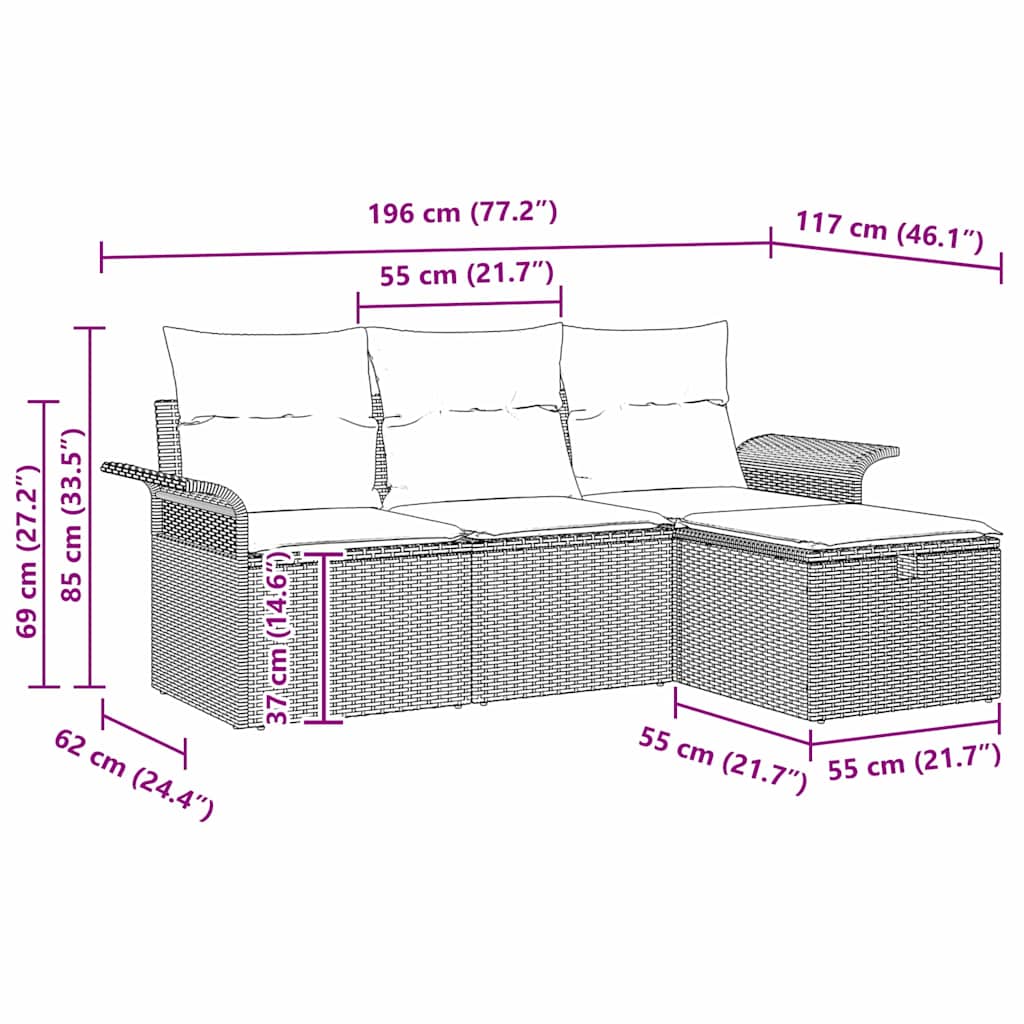 Set Divano da Giardino 4 pcs Nero e crema Poly Rattan | homemem39