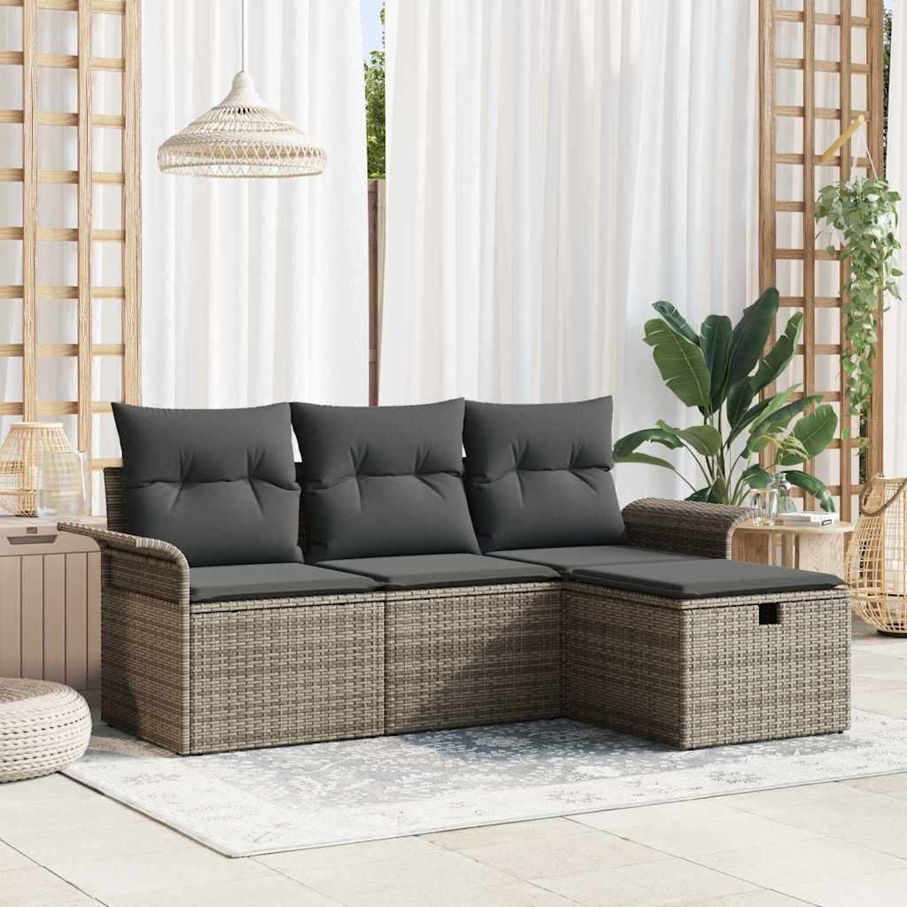 Set Divano da Giardino con cuscino 4 pcs Grigio polyrattan | homemem39