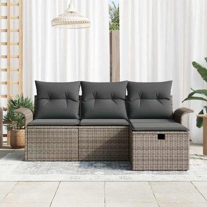 Set Divano da Giardino con cuscino 4 pcs Grigio polyrattan | homemem39