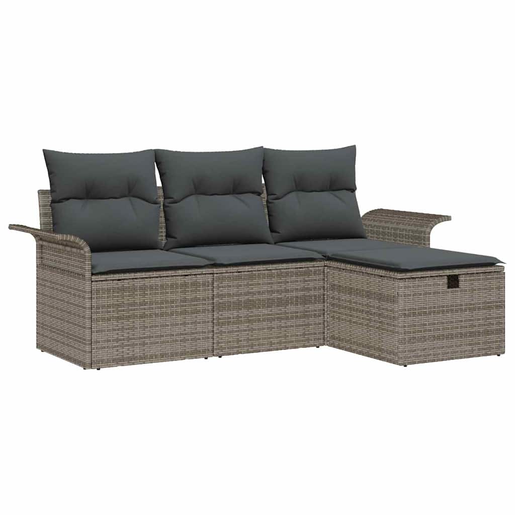 Set Divano da Giardino con cuscino 4 pcs Grigio polyrattan | homemem39
