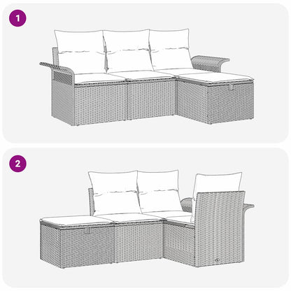 Set Divano da Giardino con cuscino 4 pcs Grigio polyrattan | homemem39