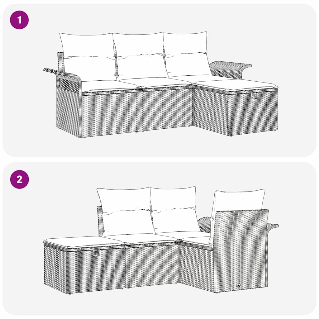 Set Divano da Giardino con cuscino 4 pcs Grigio polyrattan | homemem39