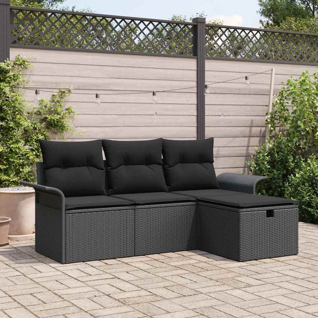 Set Divano da Giardino con cuscino 4 pcs Nero polyrattan | homemem39