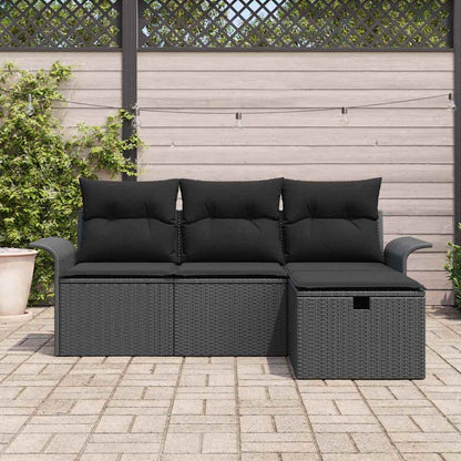 Set Divano da Giardino con cuscino 4 pcs Nero polyrattan | homemem39