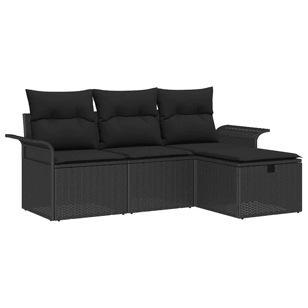 Set Divano da Giardino con cuscino 4 pcs Nero polyrattan | homemem39