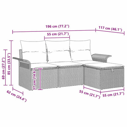 Set Divano da Giardino con cuscino 4 pcs Nero polyrattan | homemem39