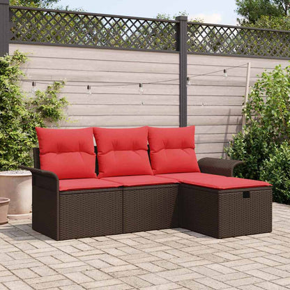 Set Divano da Giardino 4 pcs Marrone e Rosso polyrattan | homemem39