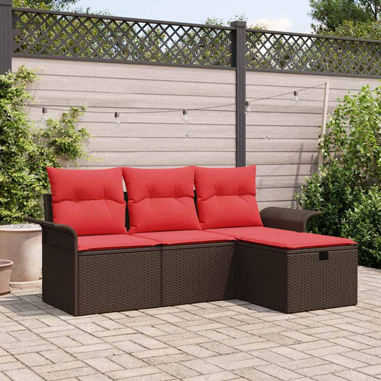 Set Divano da Giardino 4 pcs Marrone e Rosso polyrattan