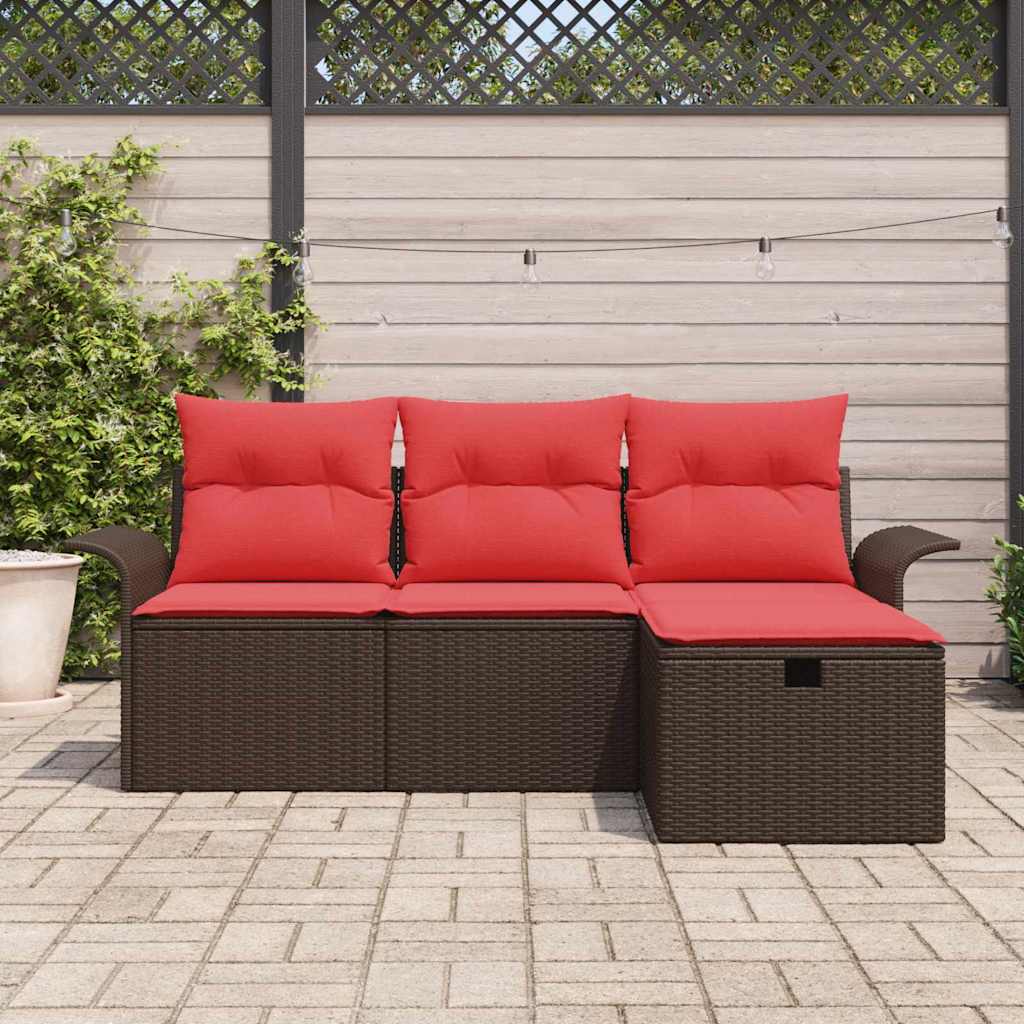 Set Divano da Giardino 4 pcs Marrone e Rosso polyrattan | homemem39