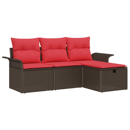 Set Divano da Giardino 4 pcs Marrone e Rosso polyrattan | homemem39