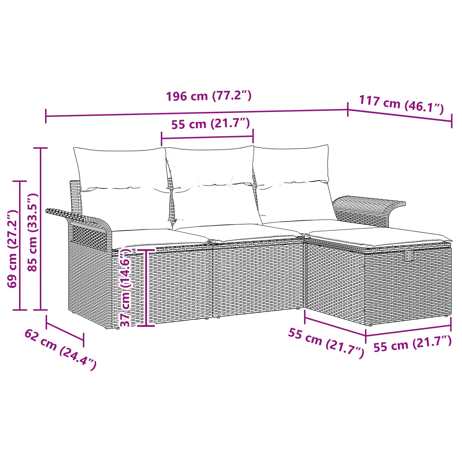 Set Divano da Giardino 4 pcs Marrone e Rosso polyrattan | homemem39