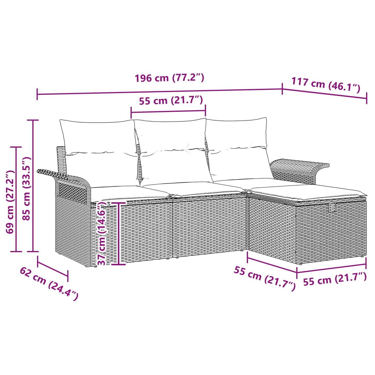Set Divano da Giardino 4 pcs Grigio e Blu Navy polyrattan | homemem39