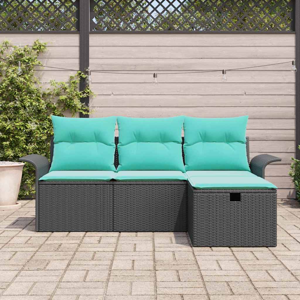 Set Divano da Giardino 4 pcs Nero e Turchese polyrattan | homemem39