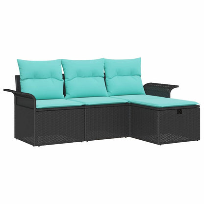 Set Divano da Giardino 4 pcs Nero e Turchese polyrattan | homemem39