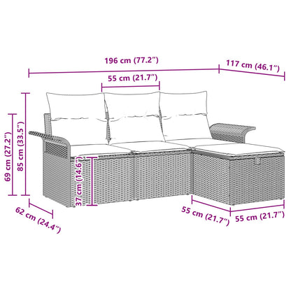 Set Divano da Giardino 4 pcs Nero e Turchese polyrattan | homemem39