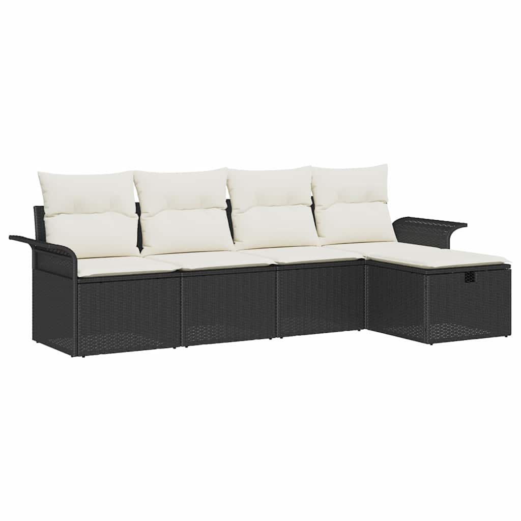 Set Divano da Giardino 5 pcs Nero e Crema polyrattan | homemem39