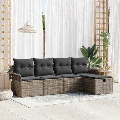 Set Divano da Giardino con cuscino 5 pcs Grigio polyrattan | homemem39
