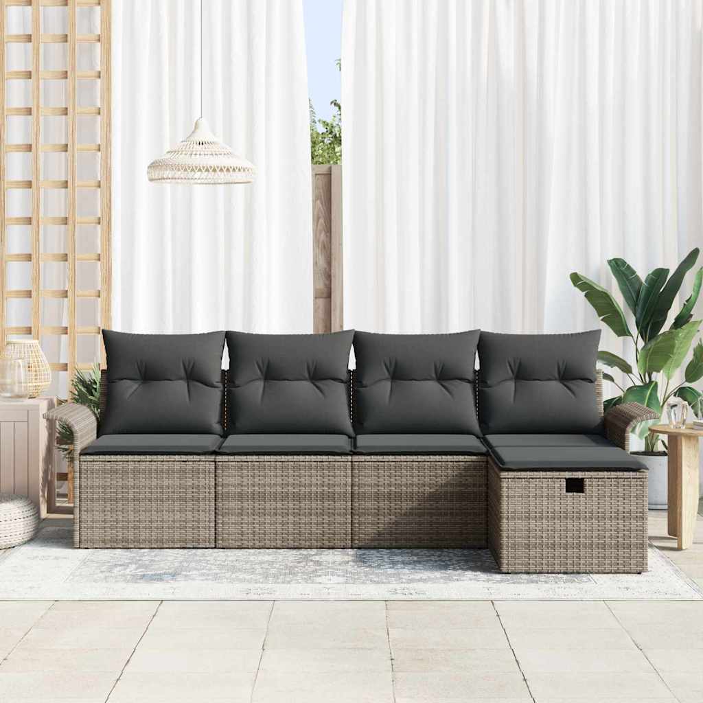 Set Divano da Giardino con cuscino 5 pcs Grigio polyrattan | homemem39