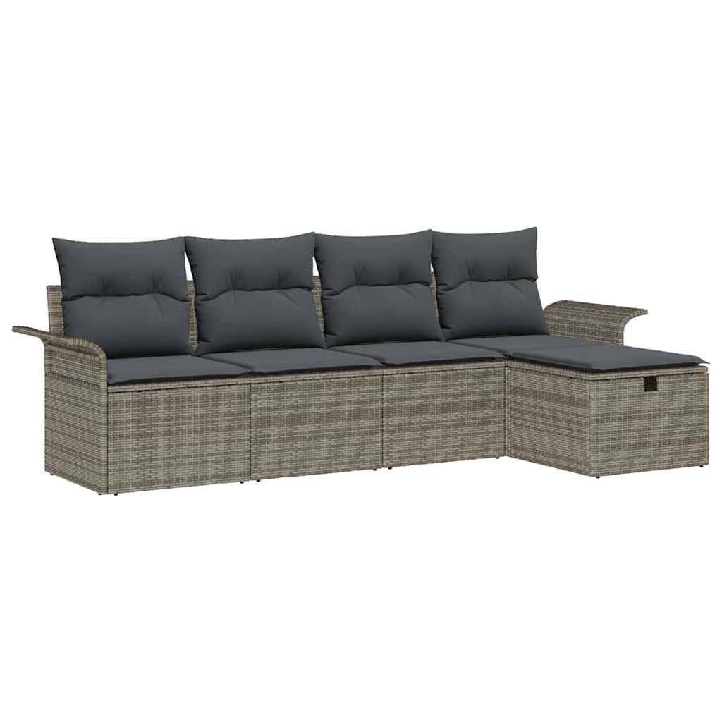 Set Divano da Giardino con cuscino 5 pcs Grigio polyrattan | homemem39