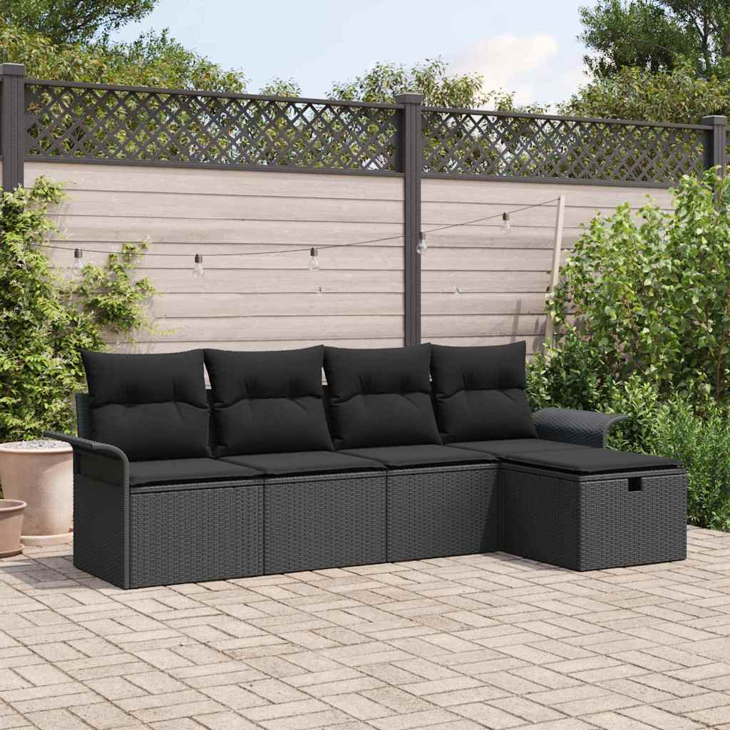 Set Divano da Giardino con cuscino 5 pcs Nero polyrattan | homemem39
