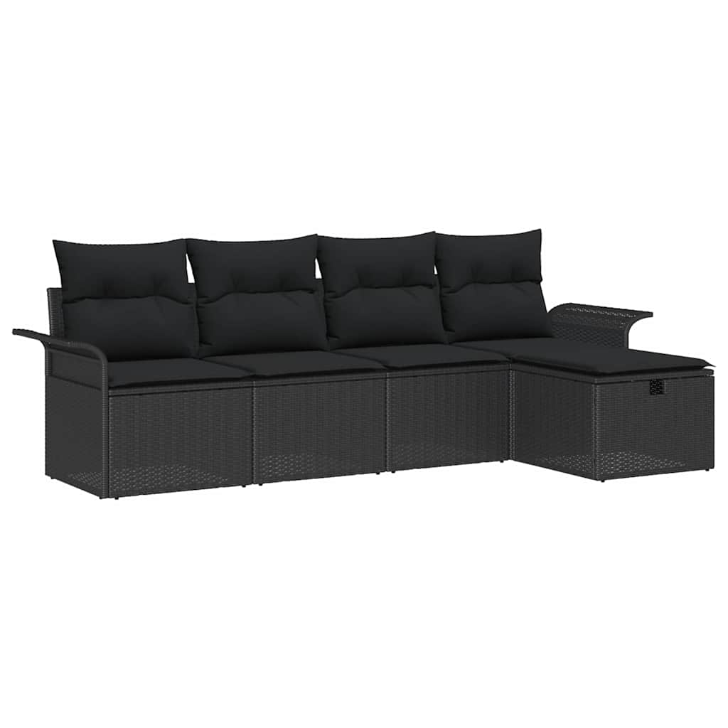 Set Divano da Giardino con cuscino 5 pcs Nero polyrattan | homemem39