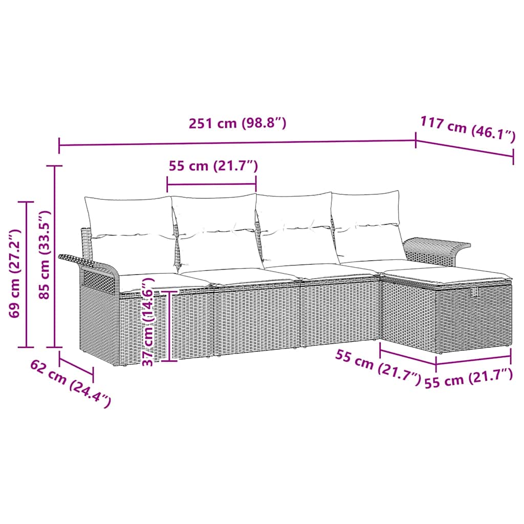 Set Divano da Giardino con cuscino 5 pcs Nero polyrattan | homemem39