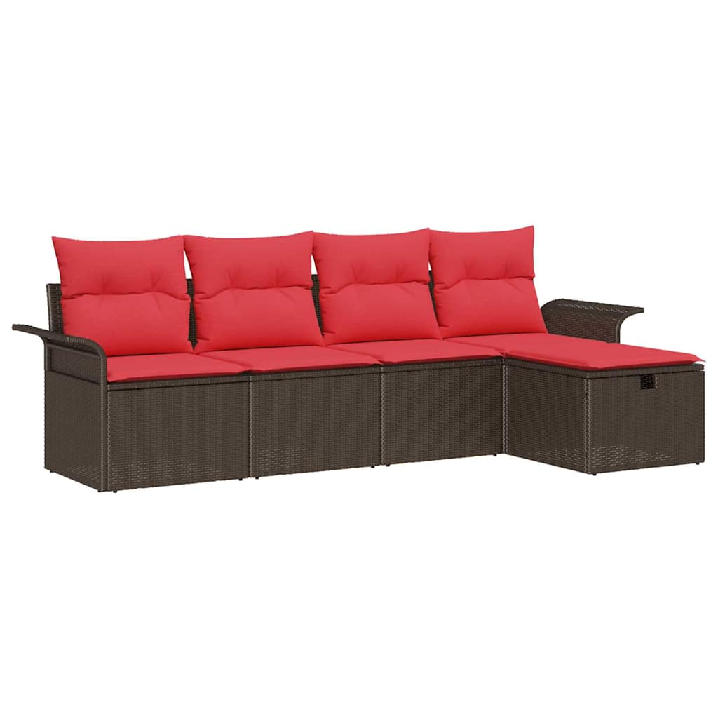 Set Divano da Giardino 5 pcs Marrone e Rosso polyrattan | homemem39